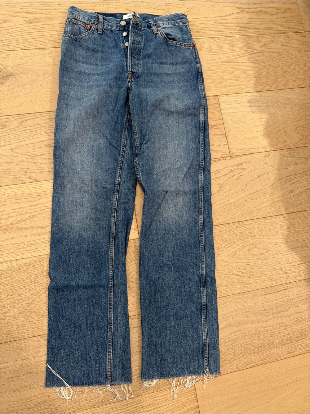 Re/Done Straight Leg Jeans in Blue Waist 27